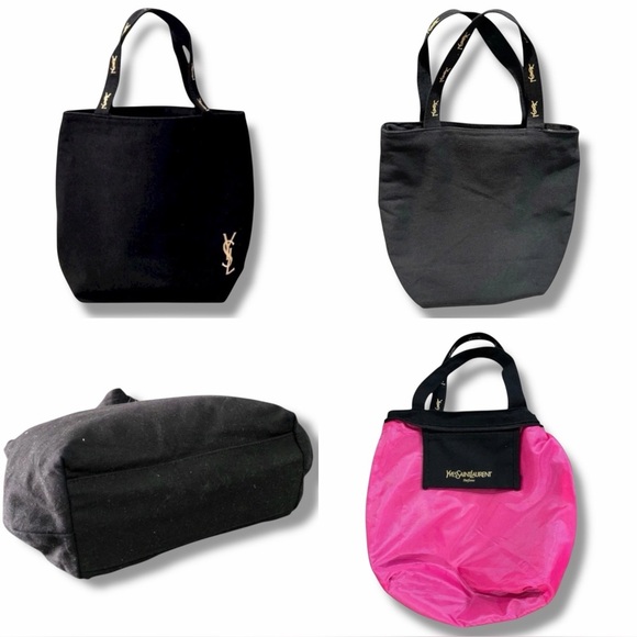 Handbags - Black Canvas YSL Tote Bag Gold Embroidery Logo